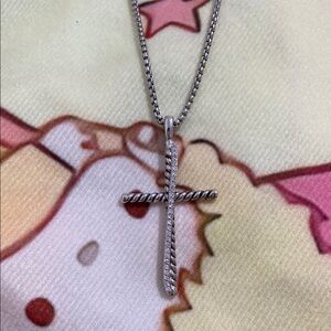 D.Y Sterling Silver Diamond Cross Pendant Necklace